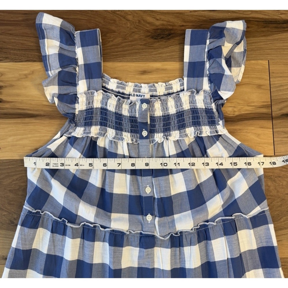 Old Navy Blue Gingham Maxi Dress Women Medium Smocked Flutter Sleeve Cottagecore - Picture 7 of 9